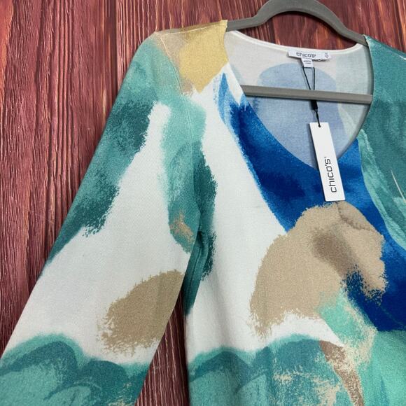 Chicos Pullover V-Neck Sweater Long Sleeve Blue Green Size 0 / US Small NWT - Picture 4 of 6